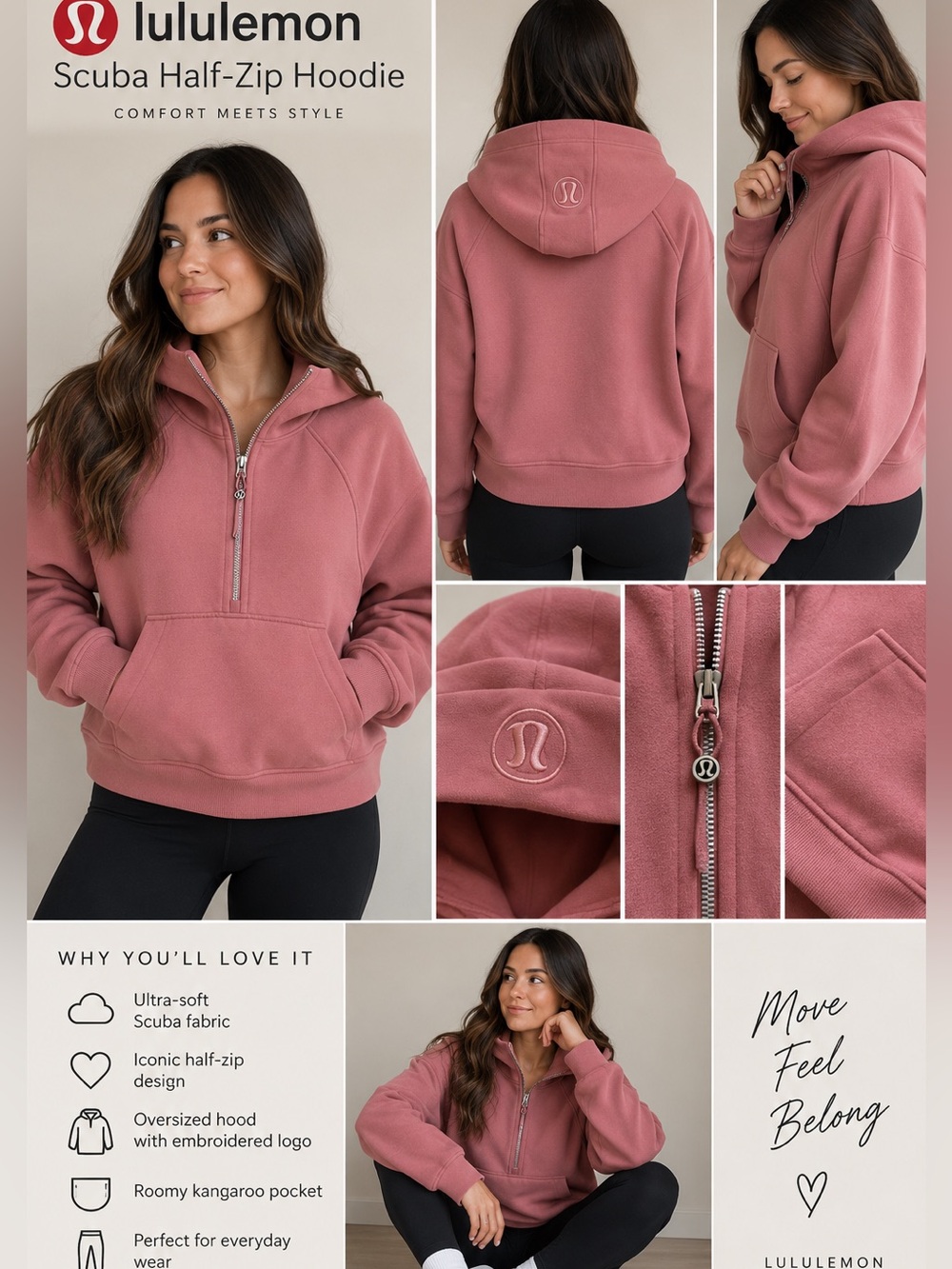 Lululemon Scuba Half Zip Hoodie Dusty Rose Pink Pullover Sweatshirt